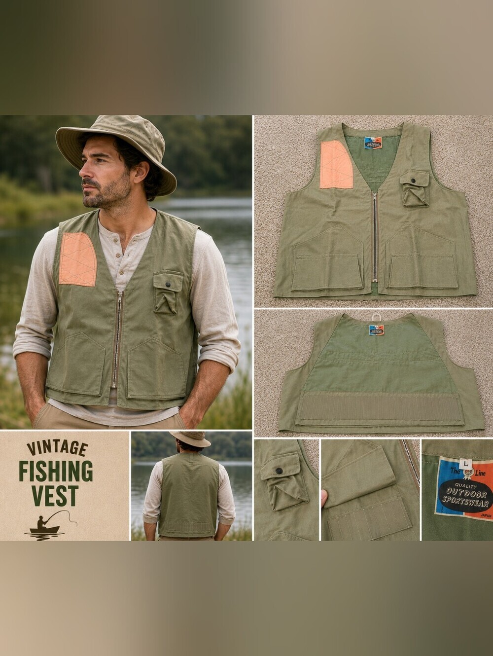 Vintage The Line Green Utility Vest